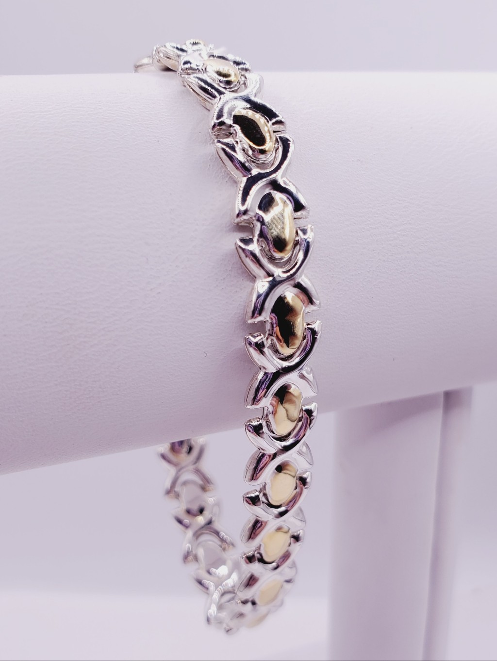 Two Tone 925 Silver And Yellow Gold Reversible Womens Link Bracelet